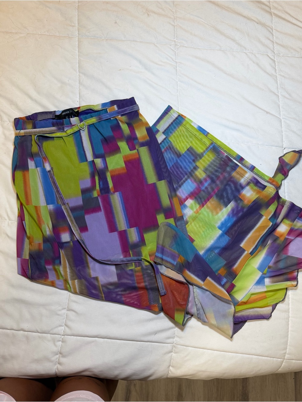Forever 21 Multicolor Geometric Wrap Skirt - Purple, Green, Blue